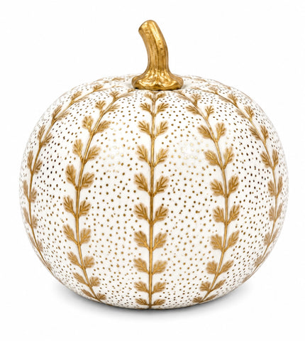 Hand Painted Metal Pumpkin Collection in White + Gold