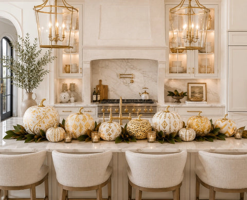 Hand Painted Metal Pumpkin Collection in White + Gold