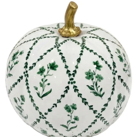Hand Painted Metal Pumpkin Collection in White + Green