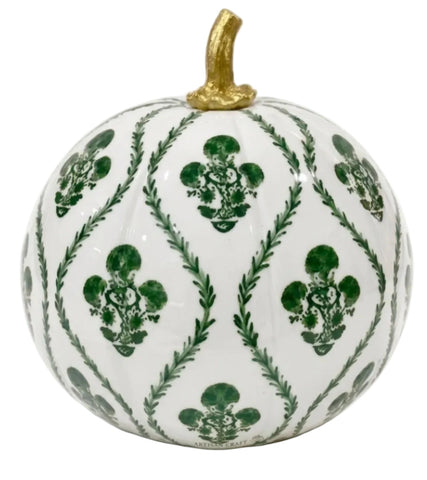 Hand Painted Metal Pumpkin Collection in White + Green
