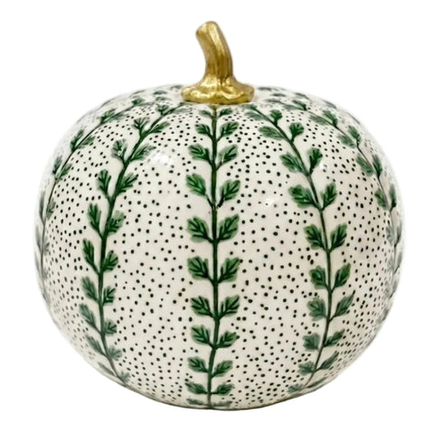 Hand Painted Metal Pumpkin Collection in White + Green