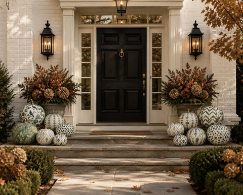 Hand Painted Metal Pumpkin Collection in White + Green