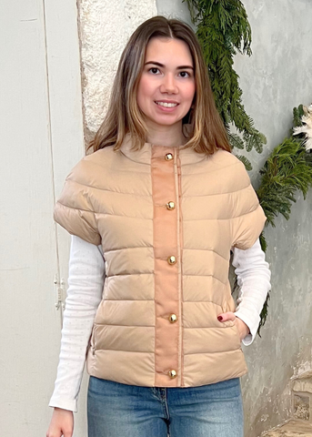 Greenwich Cap Sleeve Puffer in Camel