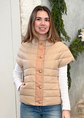 Greenwich Cap Sleeve Puffer in Camel