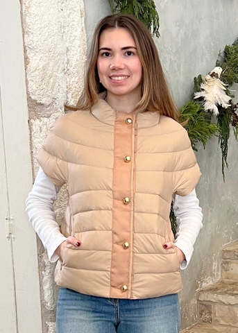 Greenwich Cap Sleeve Puffer in Camel