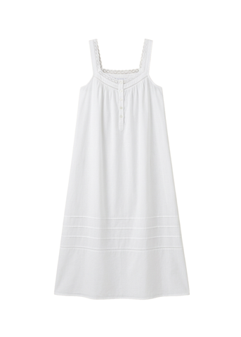 Hazel Scoop Neck Button Front Lace Sleeveless Long Nightgown In White