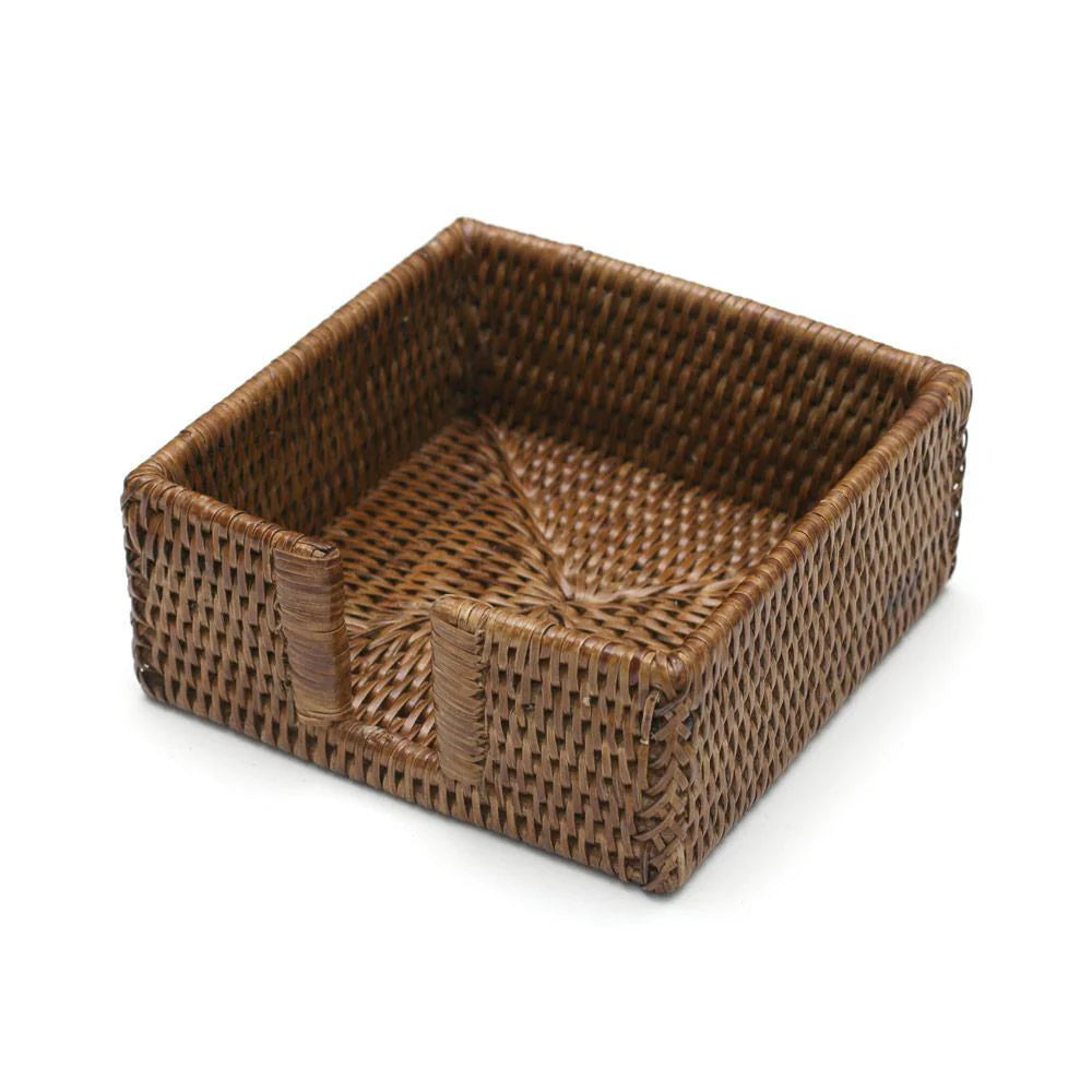 Rattan Cocktail Napkin Holder In Dark Brown