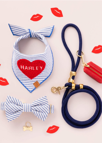 Heart Applique Striped Pet Bandana