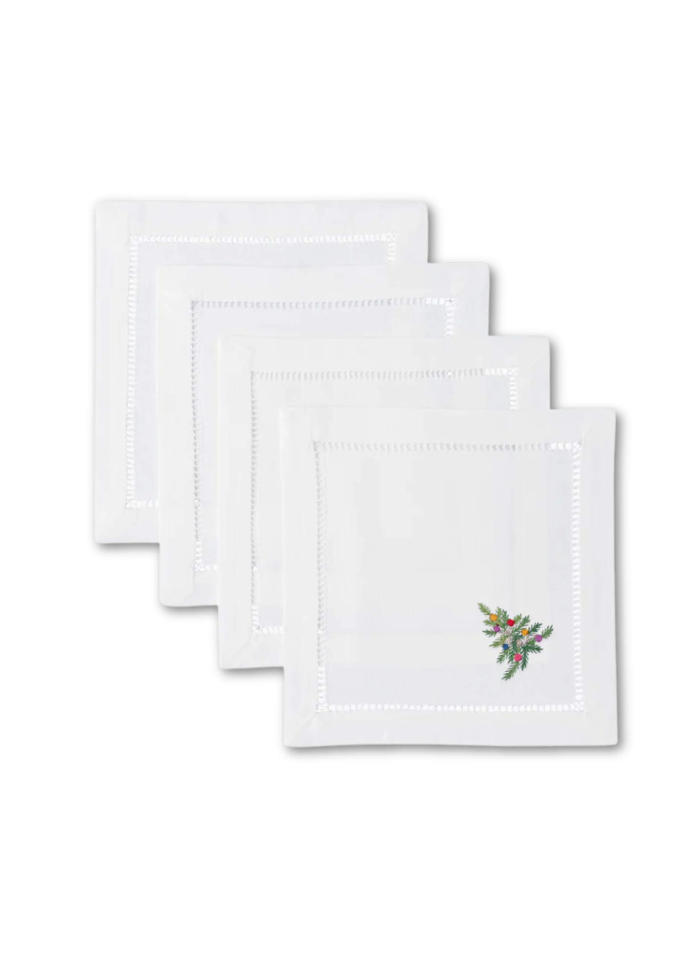 Holiday Tree Embroidered Cocktail Napkin Set