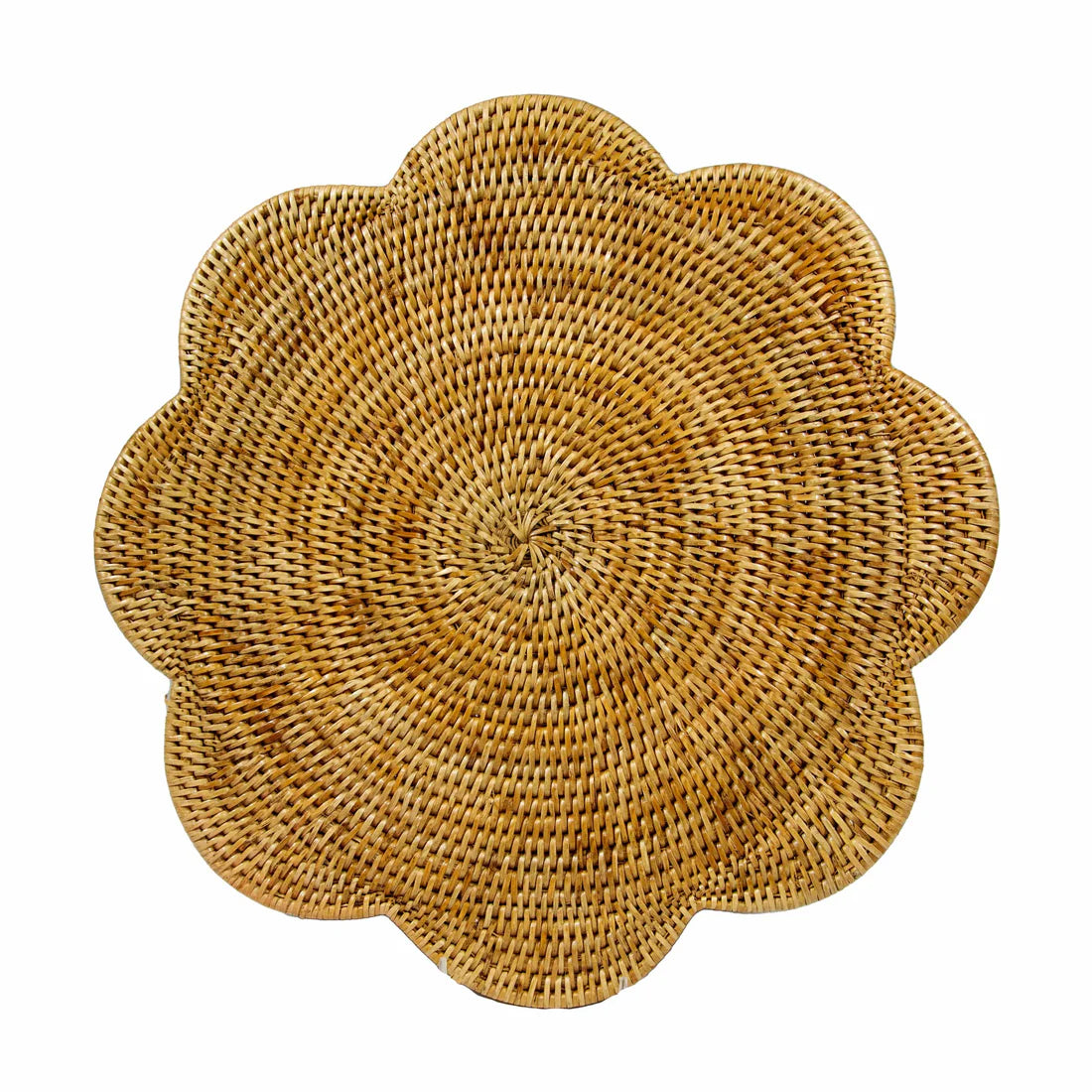 Rattan Scallop Round Placemat In Honey Brown