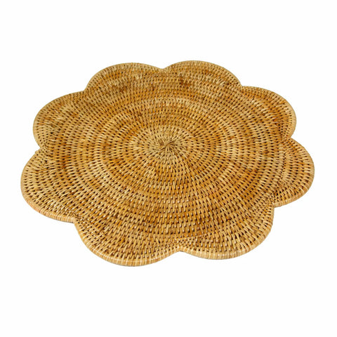 Rattan Scallop Round Placemat In Honey Brown