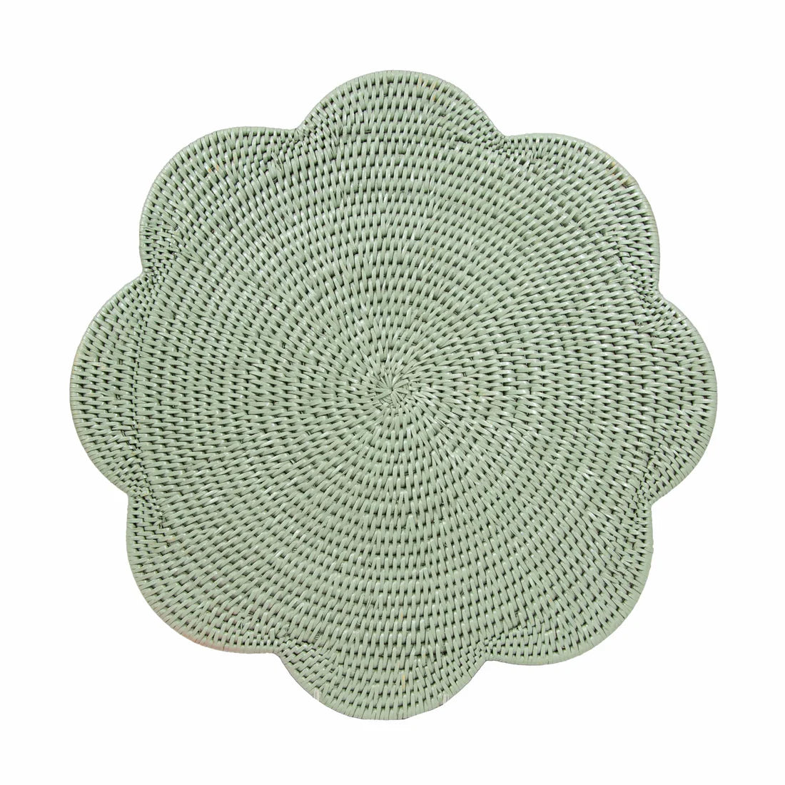 Rattan Scallop Round Placemat In Celadon