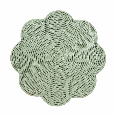 Rattan Scallop Round Placemat In Celadon