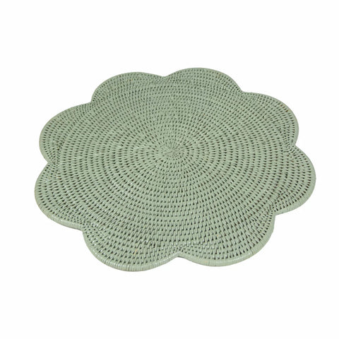 Rattan Scallop Round Placemat In Celadon