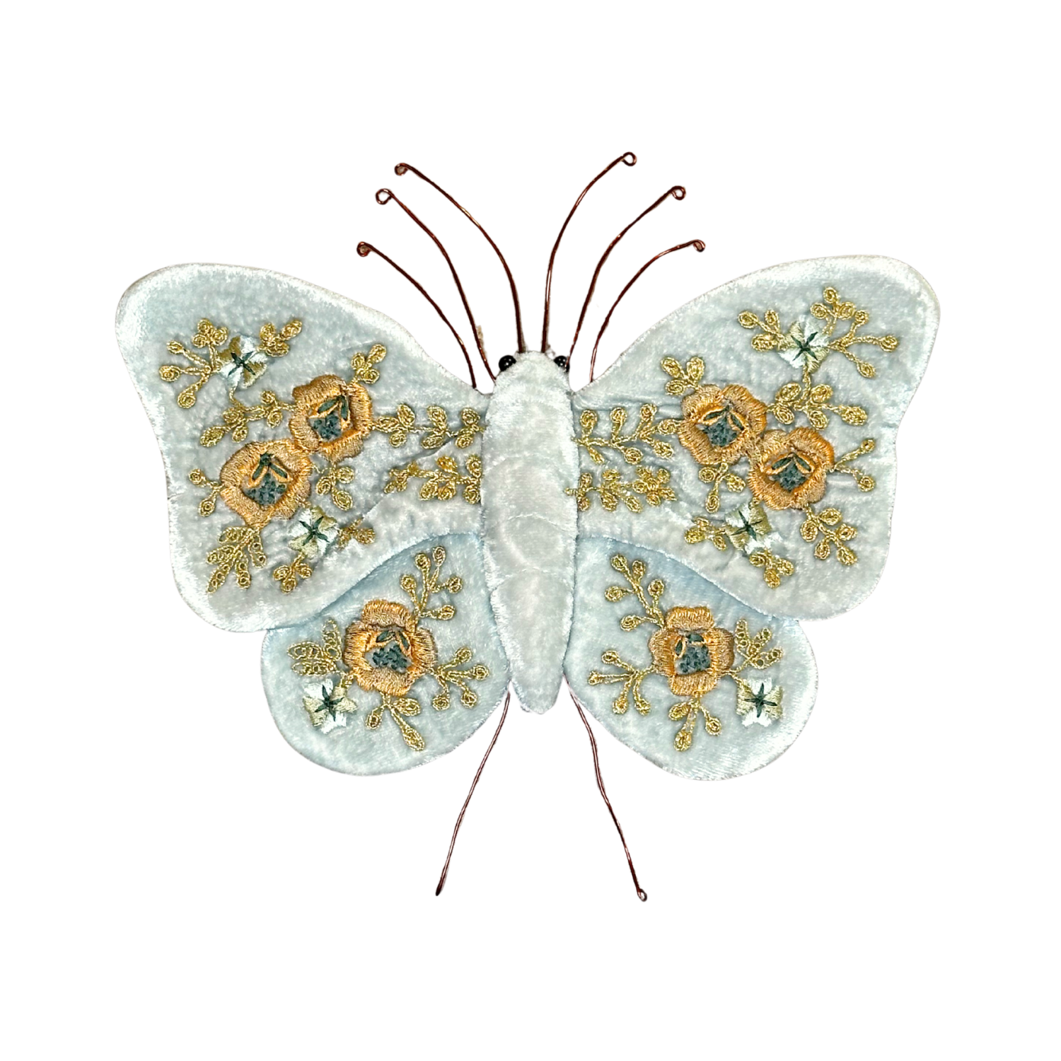 Miranda Blue + Gold Embroidered Silk Velvet Butterfly in Heavenly Blue