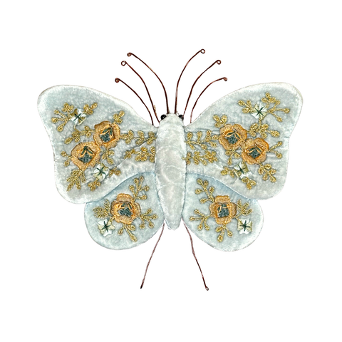 Miranda Blue + Gold Embroidered Silk Velvet Butterfly in Heavenly Blue