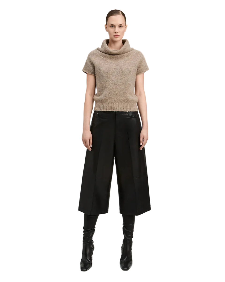 Imaan Alpaca Cap Sleeve Funnel Neck Sweater In Natural