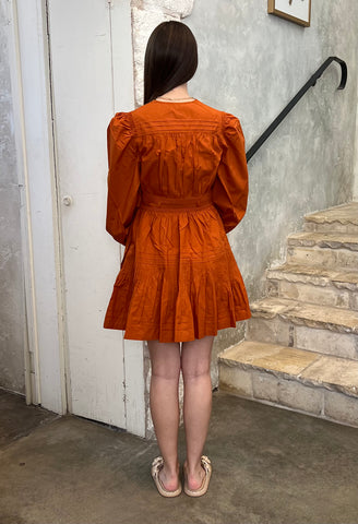 Rosalind Long Sleeve V-Neck Dress in Saffron