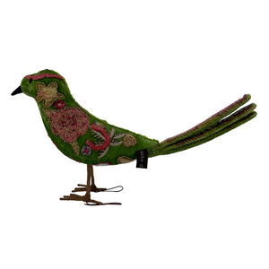 Fleur Silk Velvet Standing Bird in Emerald