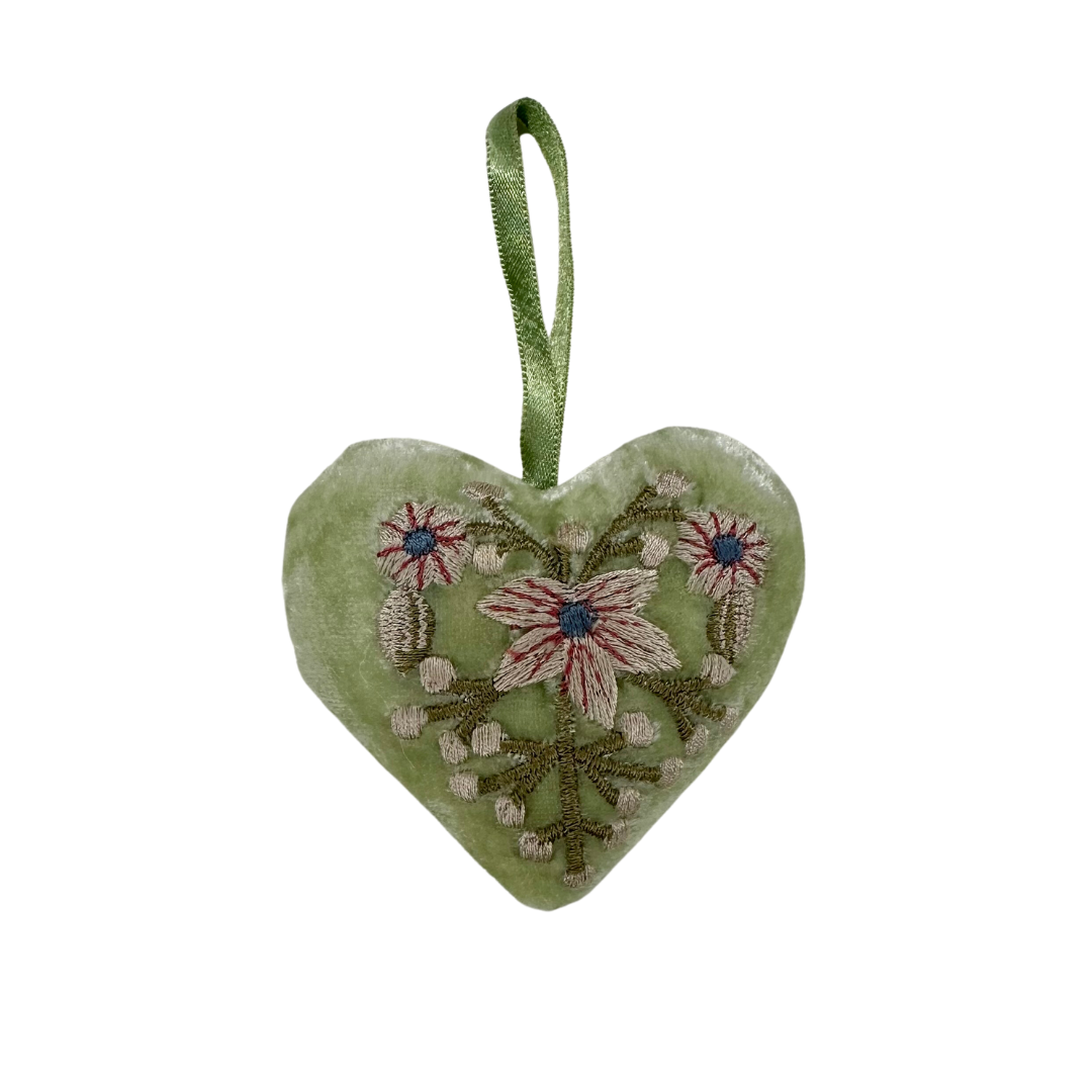 Liza Silk Velvet Heart in Apple Green
