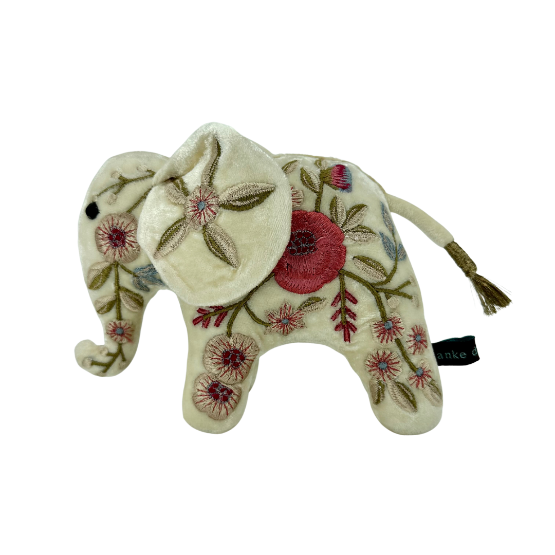 Liza Silk Velvet Mini Elephant in Ivory