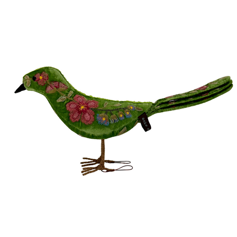 Megan Silk Velvet Standing Bird in Emerald