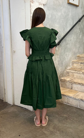 Florence Flutter Sleeve Midi Dress in Juniper