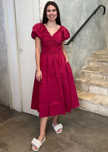 Cecile Puff Sleeve Midi Dress in Rosebud