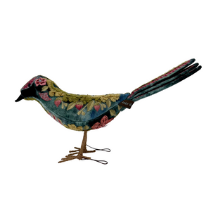 Hope Silk Velvet Standing Bird in Shaded Indigo