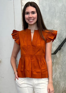 Luise Flutter Sleeve Top in Saffron