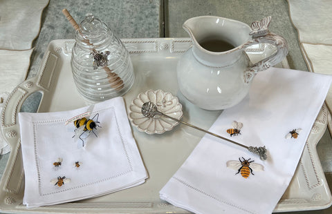 Honey Bees Embroidered Cocktail Napkins Set