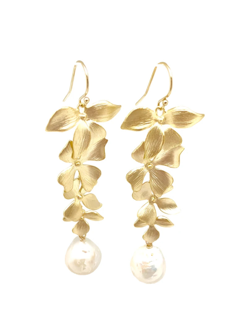 Disa Flower + Pearl Long Drop Earrings