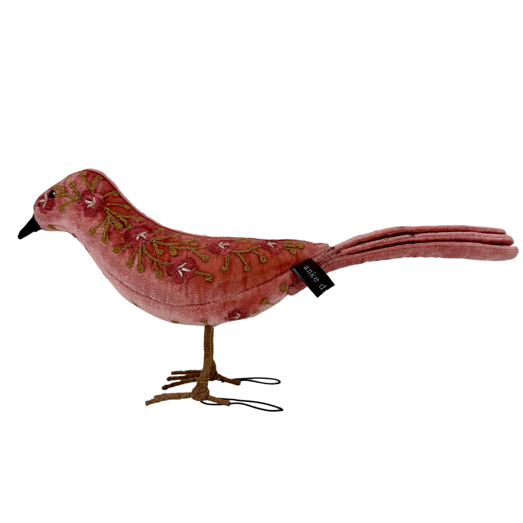 Misha Silk Velvet Standing Bird in Sorbet Pink