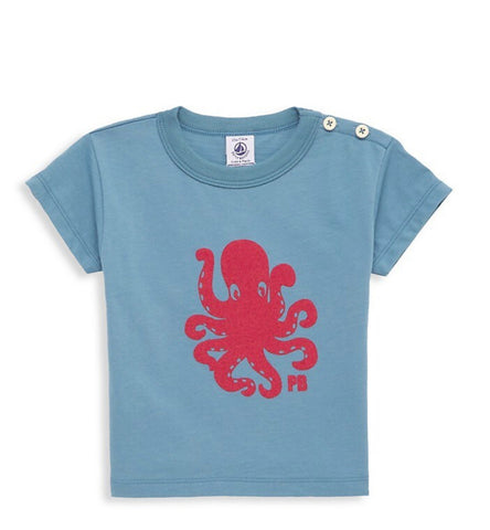 Short Sleeve Octopus Graphic Tee in Blue