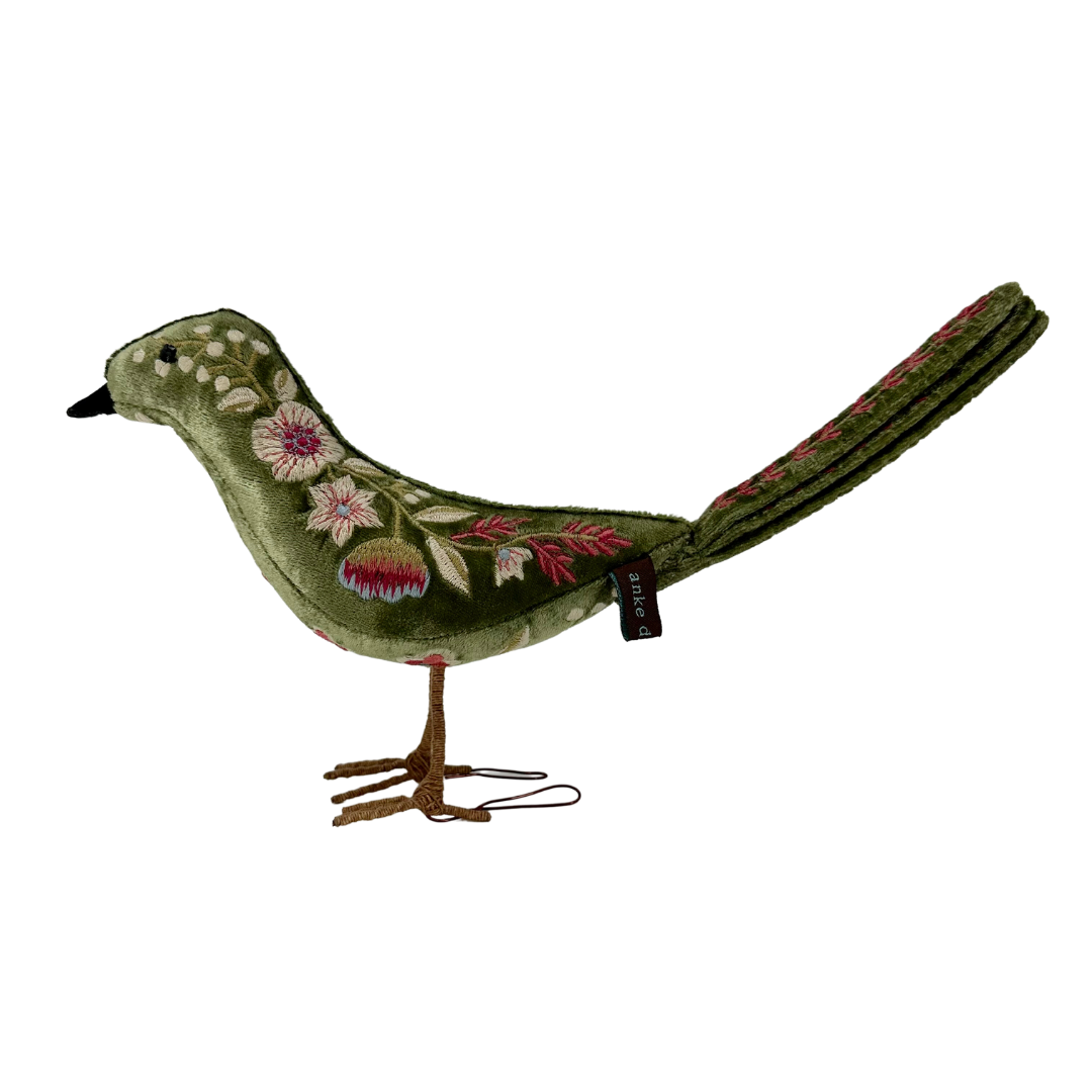 Liza Silk Velvet Standing Bird in Light Green