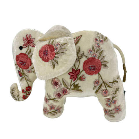 Liza Silk Velvet Elephant in Ivory