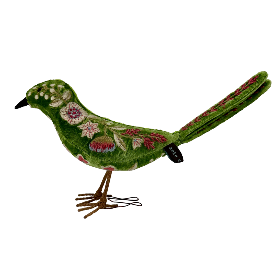 Liza Silk Velvet Standing Bird in Emerald