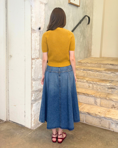 Imara Soft Mesh Stitch Short Sleeve Knit Top In Turmeric