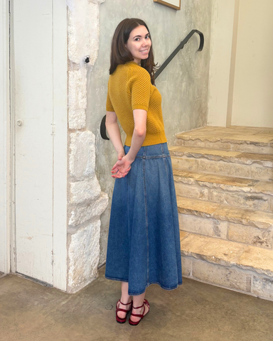 Imara Soft Mesh Stitch Short Sleeve Knit Top In Turmeric
