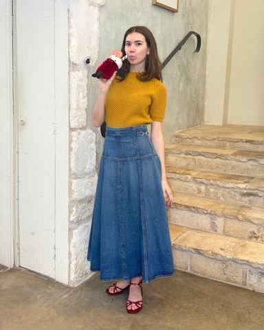 Imara Soft Mesh Stitch Short Sleeve Knit Top In Turmeric