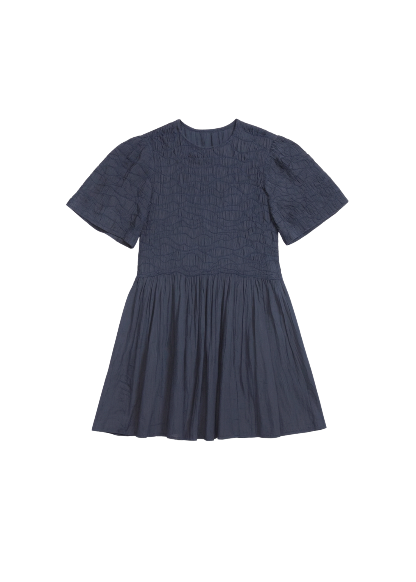 Imogen Cotton Corded Ramie Short Sleeve Dress in Navy