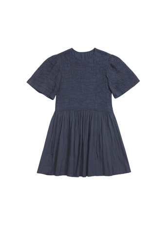 Imogen Cotton Corded Ramie Short Sleeve Dress in Navy