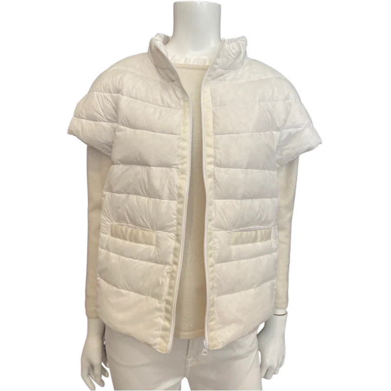 Palm Beach Cap Sleeve Puffer Vest in Bright White