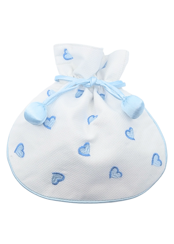 Josie Heart Embroidered Drawstring Jewelry Pouch in Blue