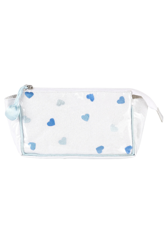 Josie Heart Embroidered Small Makeup Bag in Blue