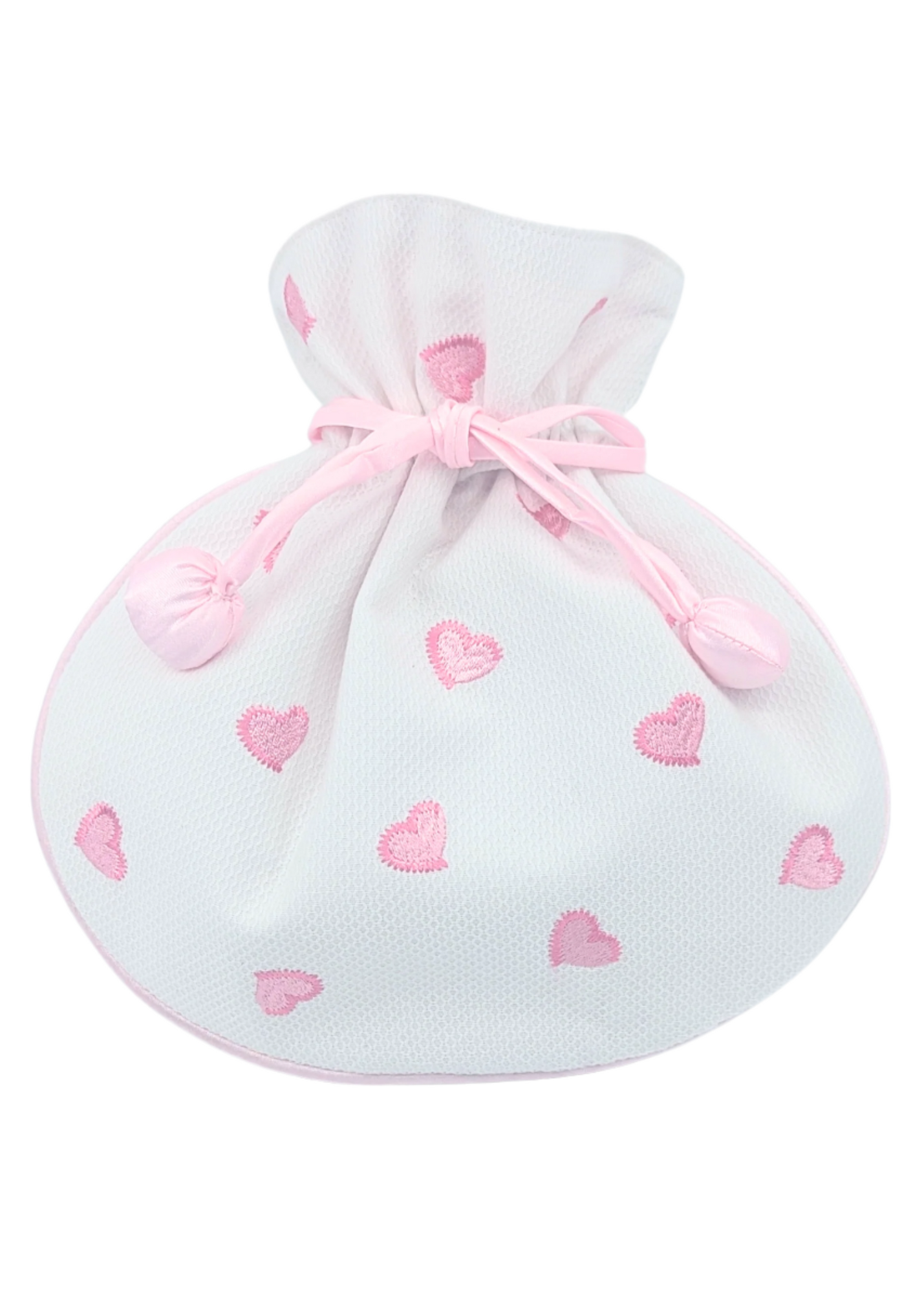 Josie Heart Embroidered Drawstring Jewelry Pouch in Pink