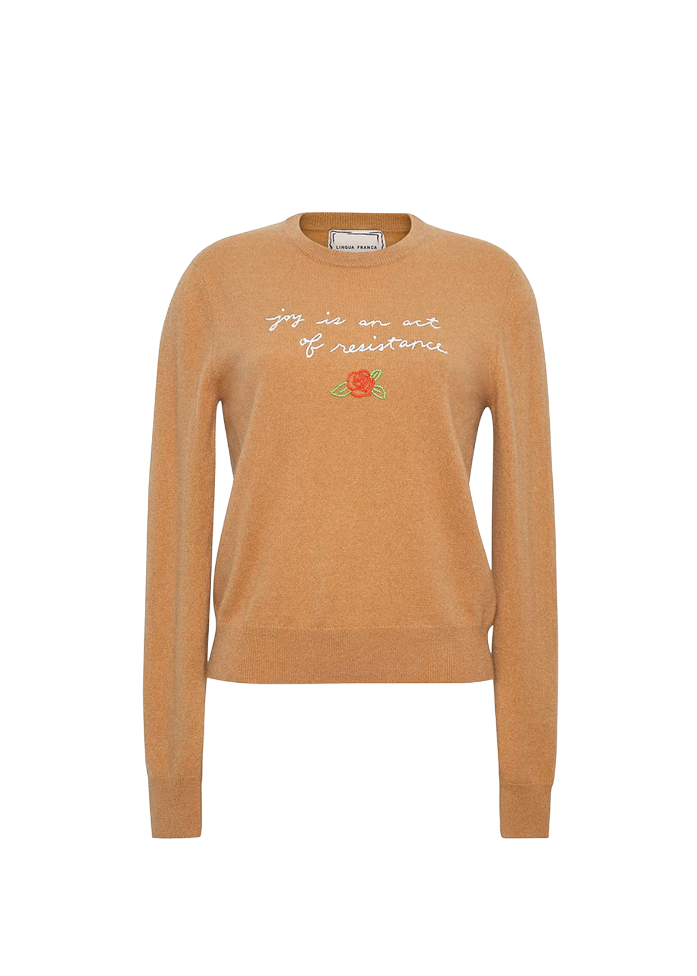 Joy Is An Act Of Resistance Crewneck Sweater in Camel