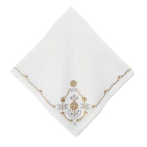 Heidi Embroidered Cotton Napkin in Silver + Gold