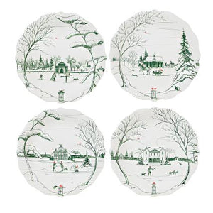 Country Estate Winter Frolic Party Plate Gift Box Set o 4 in Evergreen