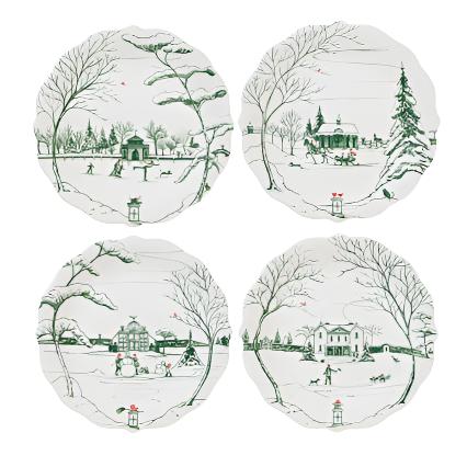 Country Estate Winter Frolic Party Plate Gift Box Set o 4 in Evergreen